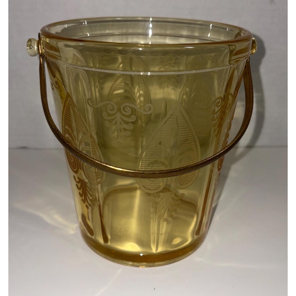 Vintage Fostoria Trojan Topaz Etched Ice Bucket with Detachable Metal Handle